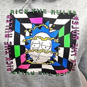 Rick & Morty Adult Sweatshirt Rick the Ruler Kangaroo Pocket Hoodie Size M